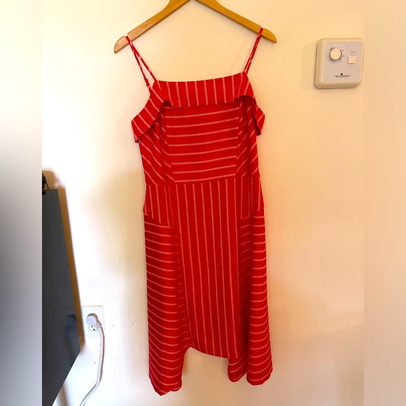 BANANA REPUBLIC red striped midi strap dress - Picture 1 of 3